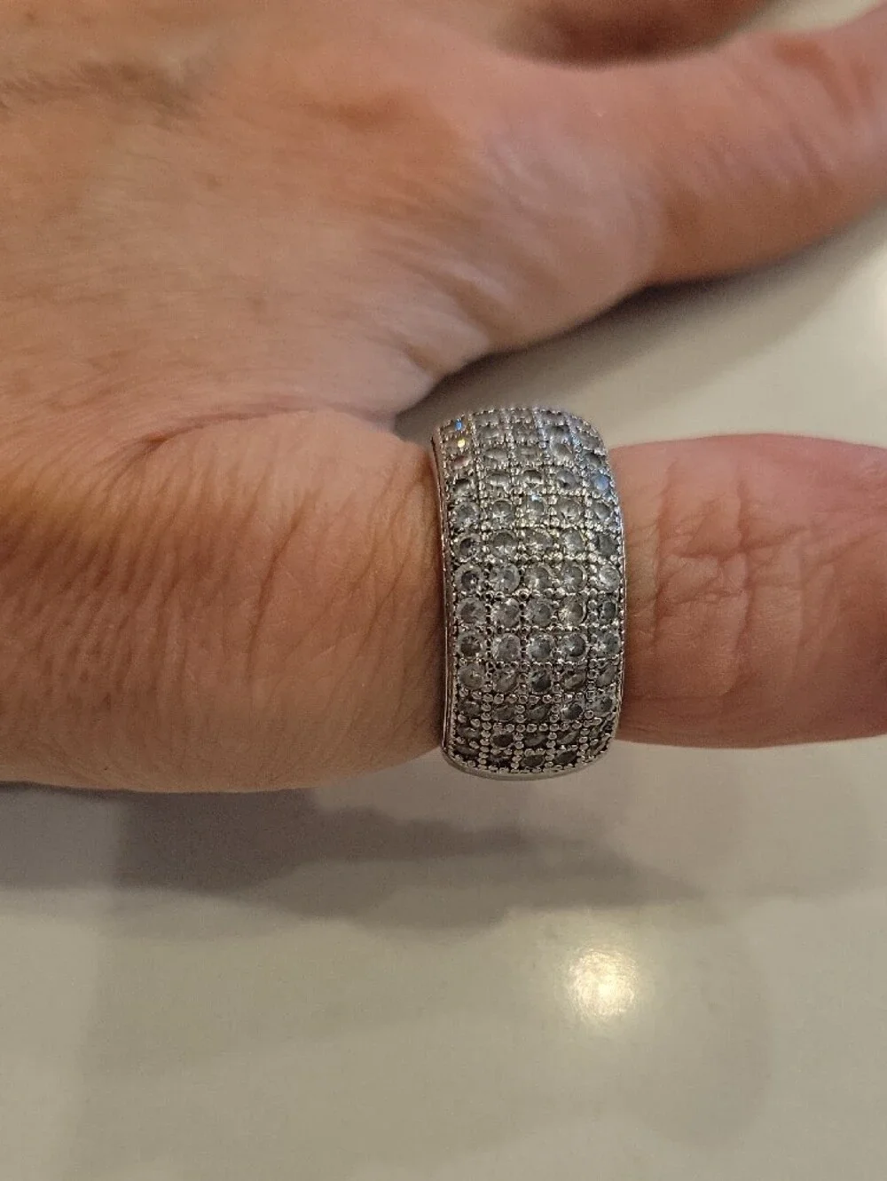 Sterling Silver Pave Dome Ring with Clear Stones - Silver